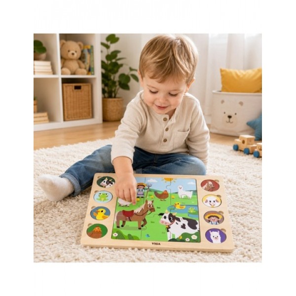 Wooden Puzzle Guess the Shadow - Farm Puzzle 17 pieces-Rotaļlietas-bebis.lv