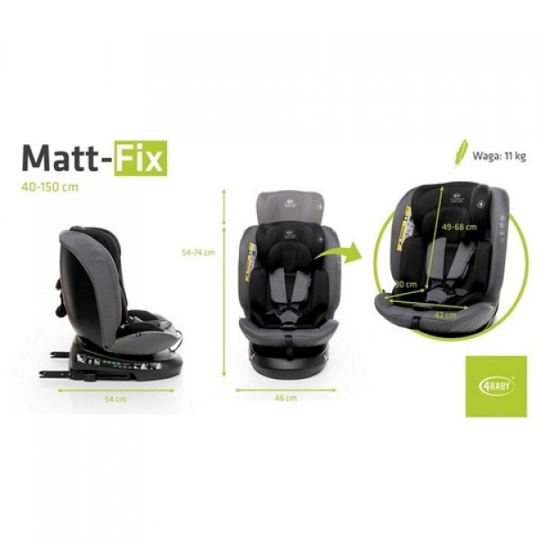 Автосиденье MATT-FIX graphite, 40-150 cm (Isofix)-Детские автосиденья-bebis.lv