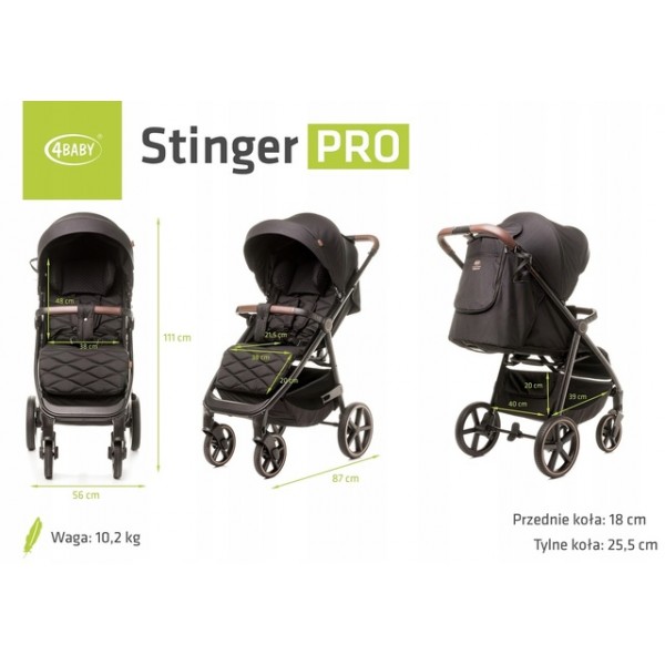 Коляска STINGER PRO black-Детские коляски и принадлежности-bebis.lv