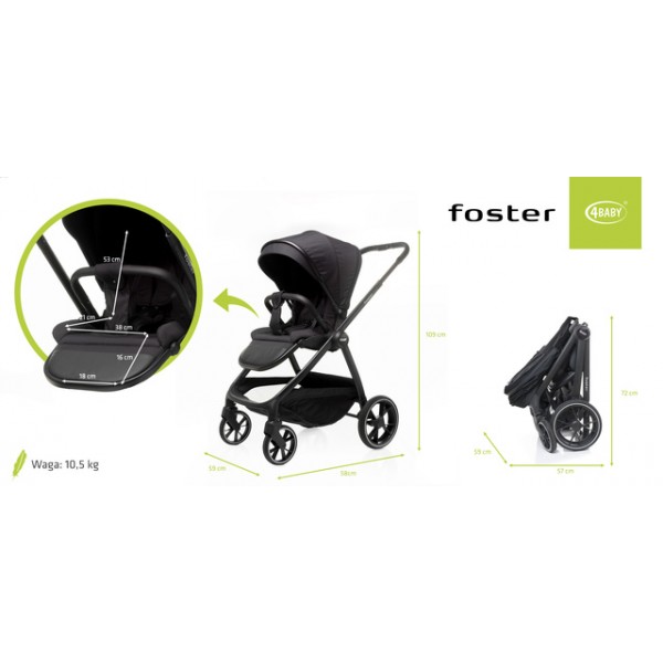 Коляска FOSTER black (реверсивная)-Детские коляски и принадлежности-bebis.lv