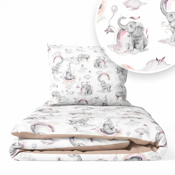 G/v komplekts RAINBOW ELEPHANT pink K-2P120-Gultas veļa un piederumi-bebis.lv