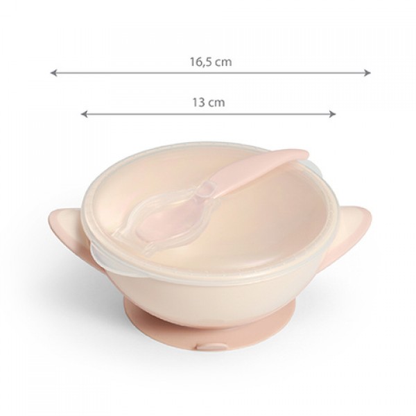 Bļoda ar piesūcekni un karoti Babyono 1063/06 CREAM-Bērna barošana-bebis.lv