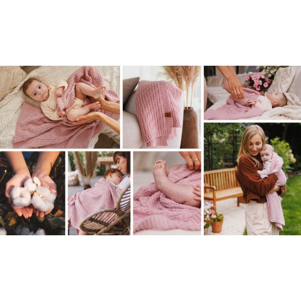 Adīta kokvilnas sedziņa BabyOno 1647/01 pink Adīta kokvilnas sedziņa BabyOno 1647/01 pink-Gultas veļa un piederumi-bebis.lv