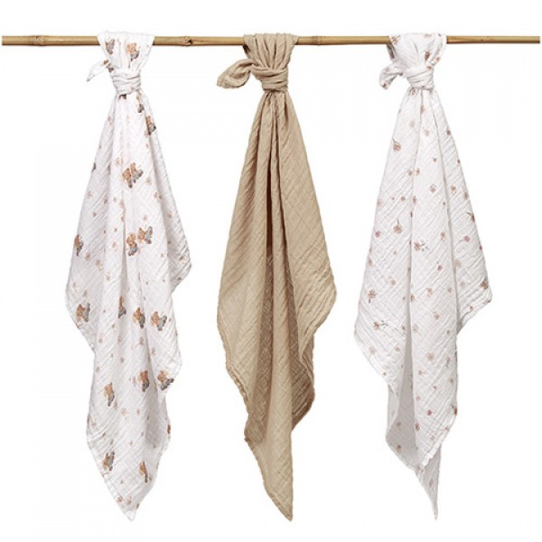 Muslin diaper set SUPER SOFT (3 pcs.) 348/15 bear-Gultas veļa un piederumi-bebis.lv