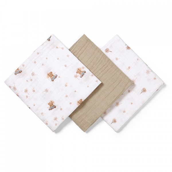 Muslin diaper set SUPER SOFT (3 pcs.) 348/15 bear-Gultas veļa un piederumi-bebis.lv