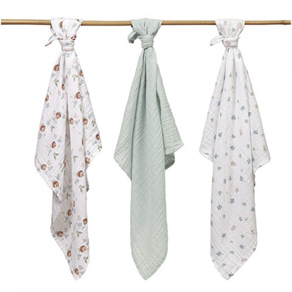 Muslin diaper set SUPER SOFT (3 pcs.) 348/16 hedgehog-Gultas veļa un piederumi-bebis.lv