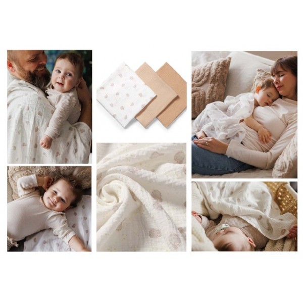 Muslīna autiņi, krokainie, 3 gab. SUPER SOFT 828/02-Gultas veļa un piederumi-bebis.lv