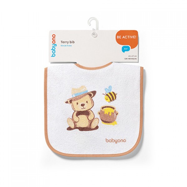 Terry bib BEIGE BEAR 832/01-Feeding your baby-bebis.lv