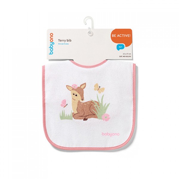 Terry bib PINK DEER 832/02-Feeding your baby-bebis.lv