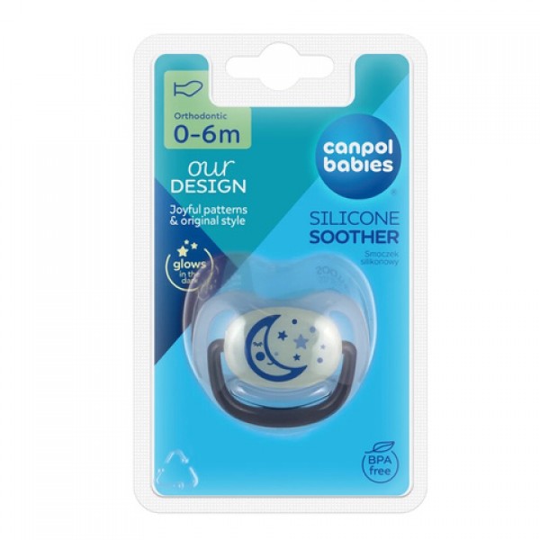 Пустышка NIGHT DREAMS анатомическая 0-6m 22/500 blue-Средства по уходу-bebis.lv