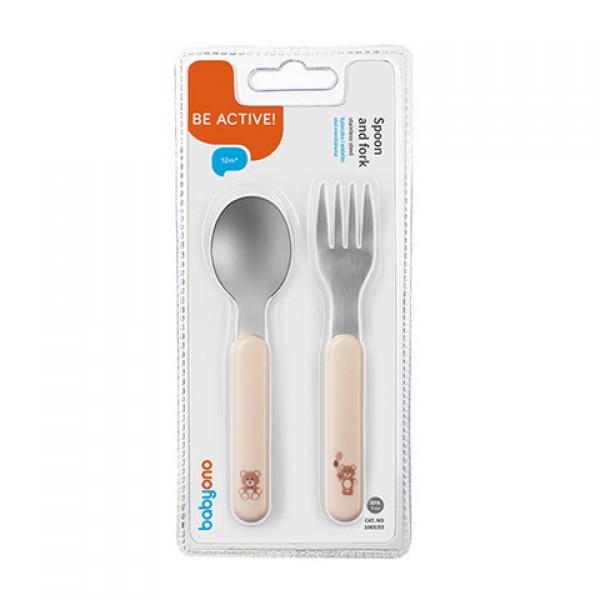 Karote un dakšiņa tērauda  Babyono 1065/02-Bērna barošana-bebis.lv