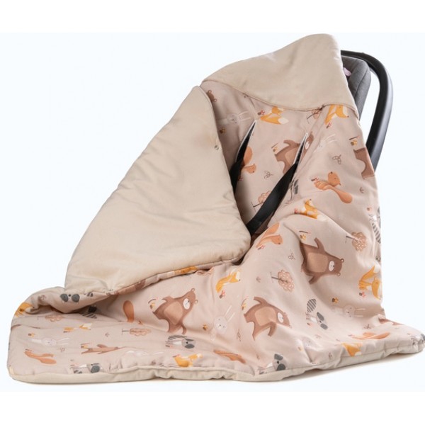 Одеялко с капюшоном  FOREST FRIENDS velvet (2659)-Постельные принадлежности-bebis.lv