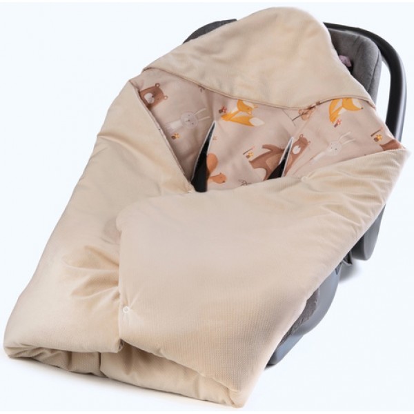 Одеялко с капюшоном  FOREST FRIENDS velvet (2659)-Постельные принадлежности-bebis.lv