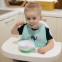 Suction bowl with spoon WHITE/GREEN-Feeding your baby-bebis.lv