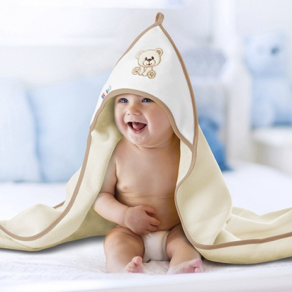 Baby hooded towel 100×100 cm ECRU/BEAR A1252-Vannošana un peldēšana-bebis.lv