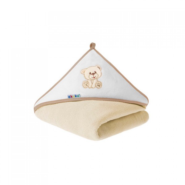 Baby hooded towel 100×100 cm ECRU/BEAR A1252-Vannošana un peldēšana-bebis.lv