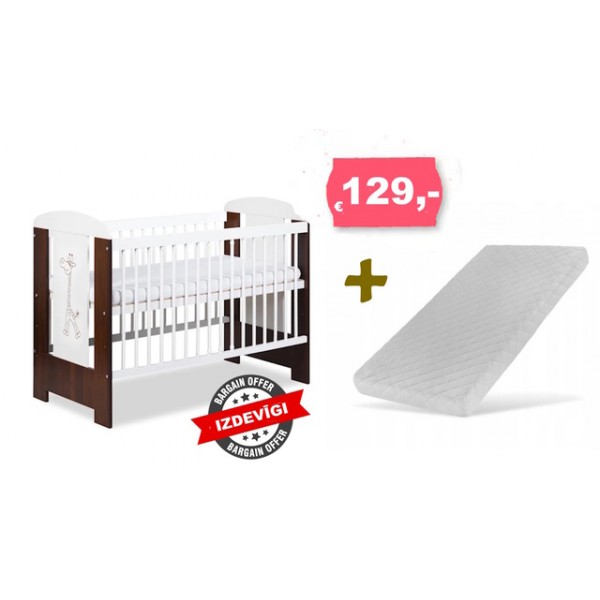 Кровать SAFARI GIRAFFE орех/белая+МАТРАС ECO KOMFORT-Детская мебель-bebis.lv
