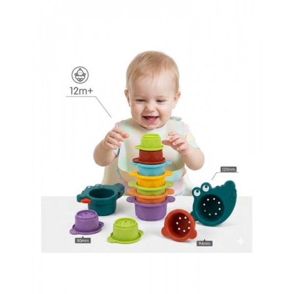 Bath Toy Crocodile Overflow Cups 45913-MAZUĻIEM (~0-5 gadi)-bebis.lv