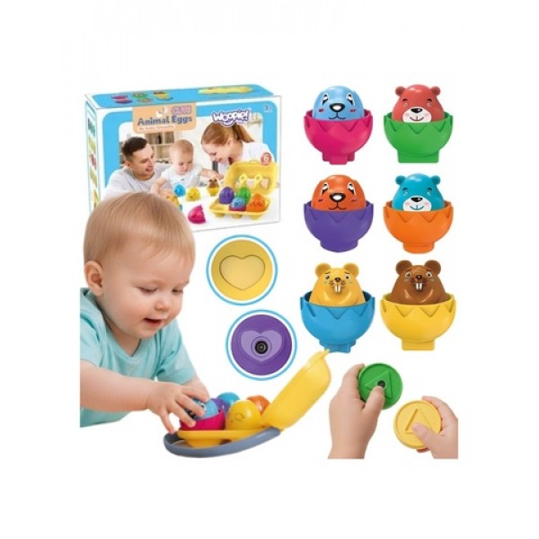 Montessori Shape Sorter Happy Animals Eggs 6pcs, 54139-MAZUĻIEM (~0-5 gadi)-bebis.lv