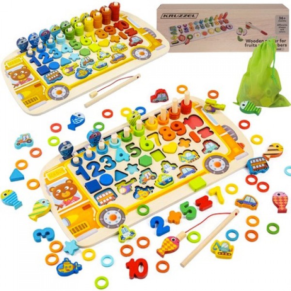 Wooden puzzle - sorter 6 in 1 Kruzzel 22636-Rotaļlietas-bebis.lv