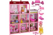 Leļļu māja ar 3 stāviem, lelli un aksesuāriem 27054