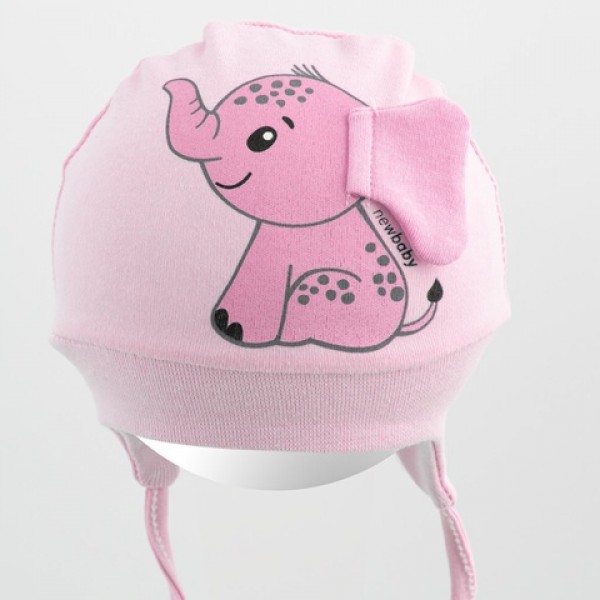Baby cotton cap Happy ELEPHANT pink 56/62 cm (38/40) 56458-Children's clothing-bebis.lv
