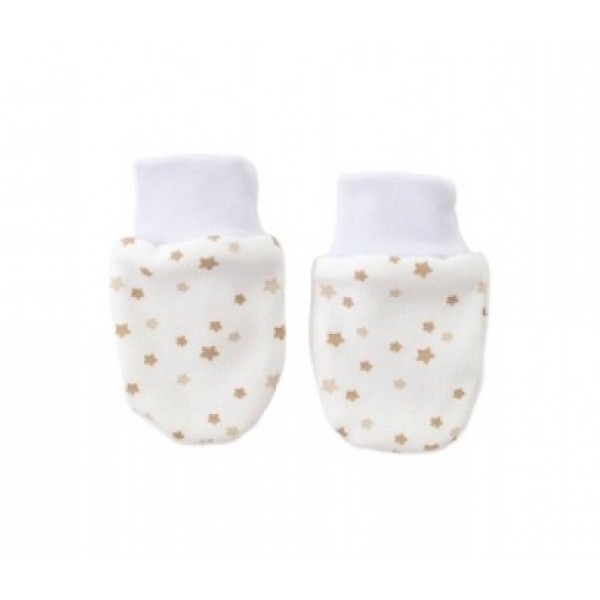 Zīdaiņu cimdiņi-dūraiņi kokvilnas BEIGE STARS-Bērnu apģērbi-bebis.lv