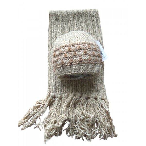 Шерстяная шапка в комплекте с шарфом CZ-2720 beige (55-60 см)-Детская одежда-bebis.lv