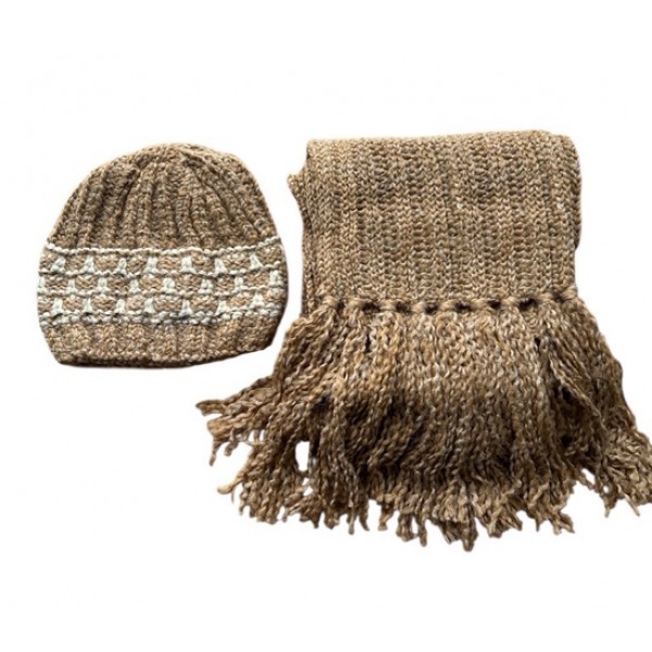 Шерстяная шапка в комплекте с шарфом CZ-2720 dark beige (55-60 см)-Детская одежда-bebis.lv