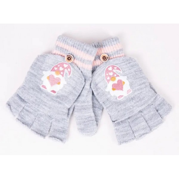 Cimdiņi 5P ar "kapucīti" MITTENS R-127A GIRL grey (12) Cimdiņi 5P ar "kapucīti" MITTENS R-127A GIRL grey (12)-Bērnu apģērbi-bebis.lv