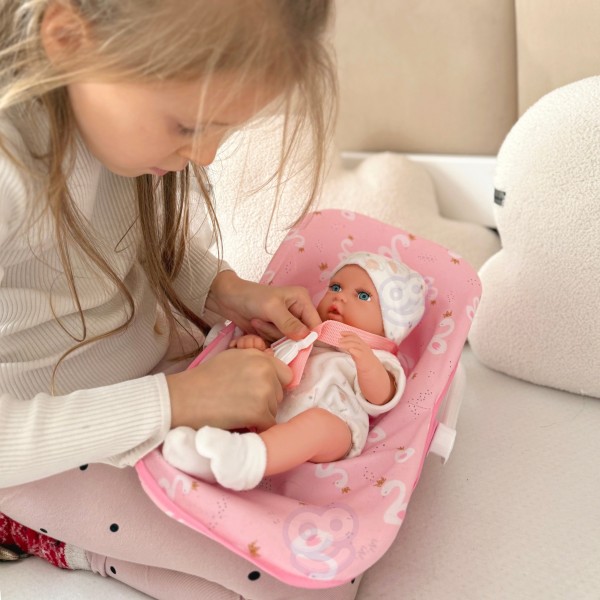 Кукла WOOPI ROYAL Baby Doll 30,5 см + розовая переноска--bebis.lv
