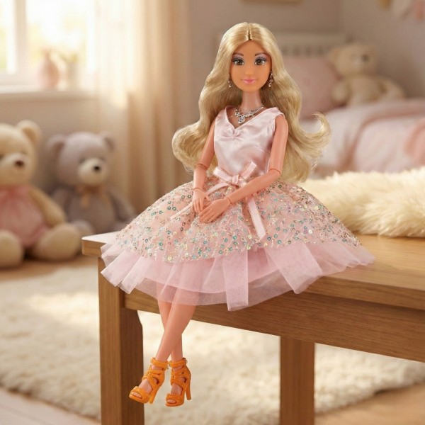 WOOPIE ROYAL Lily Doll 30 cm Long Blonde Hair Pink Dress Jewelry--bebis.lv