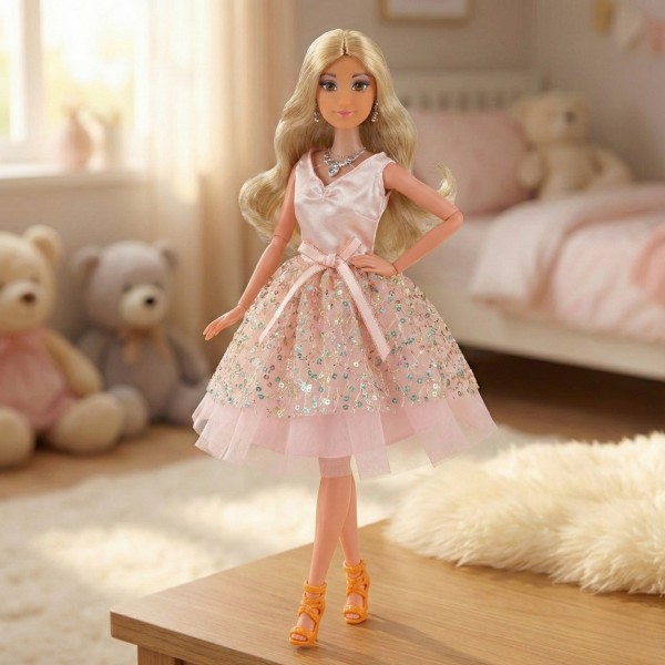 WOOPIE ROYAL Lily Doll 30 cm Long Blonde Hair Pink Dress Jewelry--bebis.lv