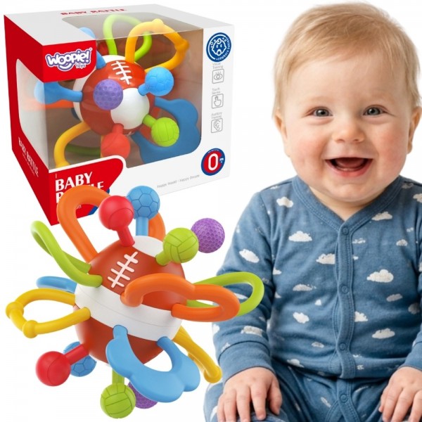 WOOPIE BABY Rattle Teether Sensory Ball for Babies Educational 0+ Soft-MAZUĻIEM (~0-5 gadi)-bebis.lv