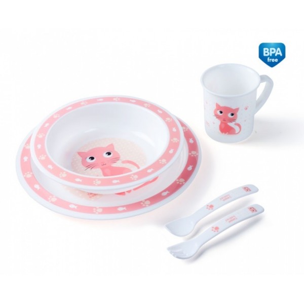 Комплект пластмассовой посуды PINK CAT 4/401-Кормление ребёнка-bebis.lv