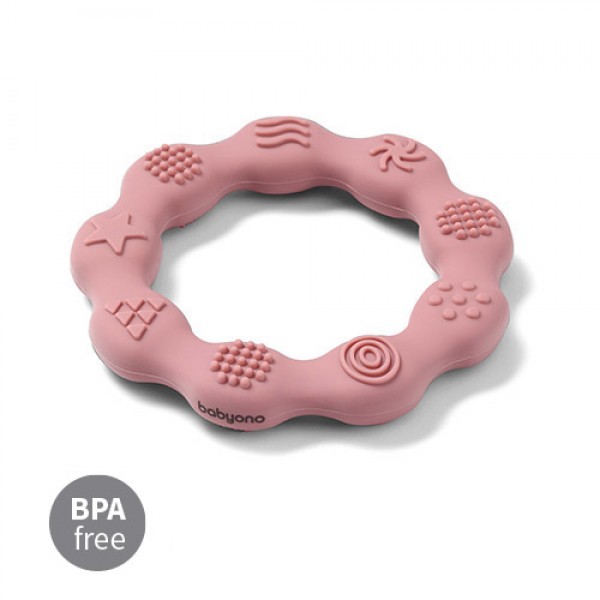 Прорезыватель эластичный RING BabyOno 825/02 pink-ИГРУШКИ-bebis.lv