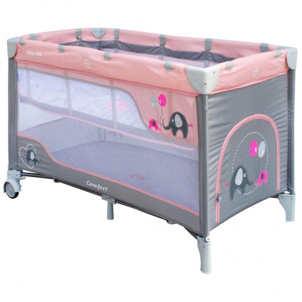 Складная кроватка ELEPHANT pink (36409)-Детская мебель-bebis.lv
