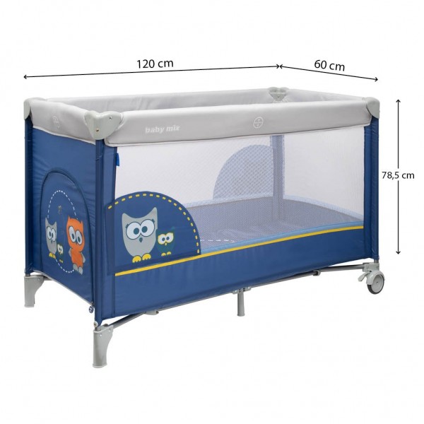 Ceļojumu gulta OWL navy blue BabyMix 44897-Bērnu mēbeles-bebis.lv