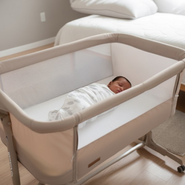 NALI beige 2-in-1 folding crib: side or separate-Bērnu mēbeles-bebis.lv