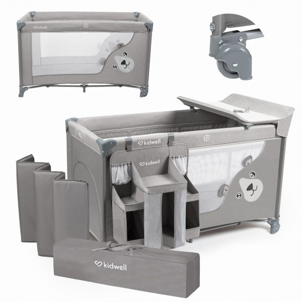 Travel cot with accessories BLISSY Gray--bebis.lv