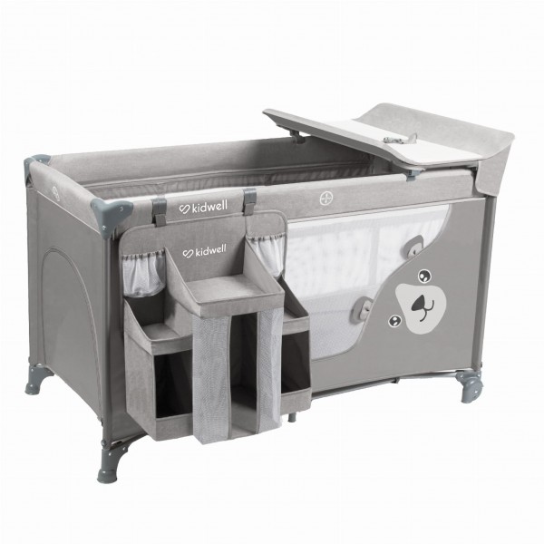 Travel cot with accessories BLISSY Gray--bebis.lv