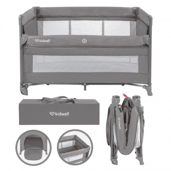 BLISSY Lift Gray two-level travel cot--bebis.lv