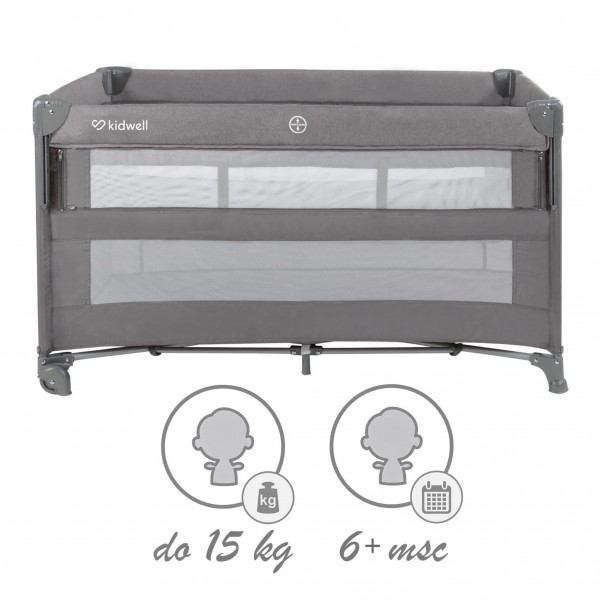 BLISSY Lift Gray two-level travel cot--bebis.lv
