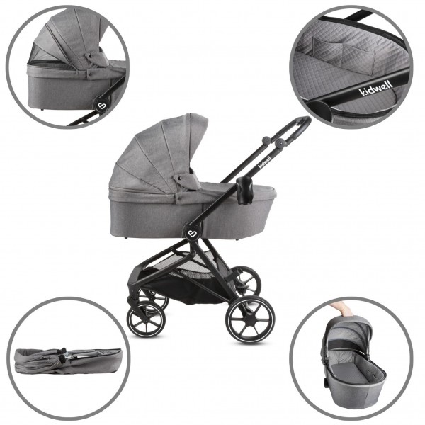 VELMONT Gray stroller with bassinet--bebis.lv