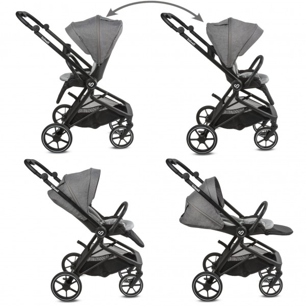 VELMONT Gray stroller with bassinet--bebis.lv