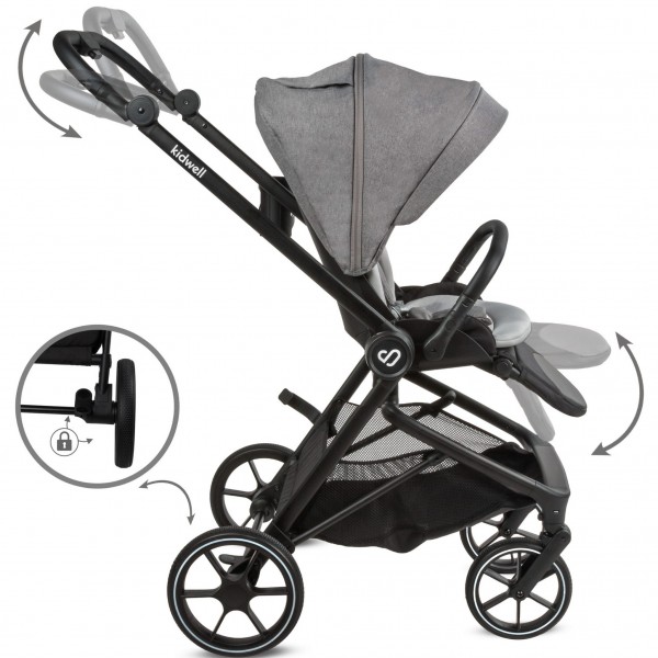 VELMONT Gray stroller with bassinet--bebis.lv