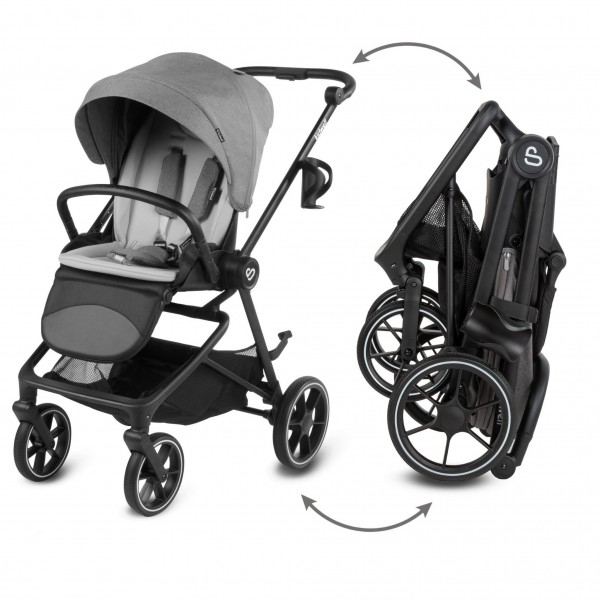 VELMONT Gray stroller with bassinet--bebis.lv