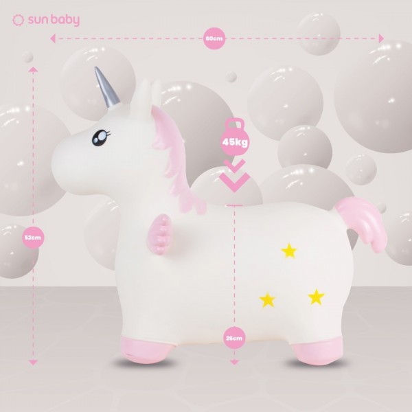 Bērnu gumijas džemperis VIENRADZIS 55 cm balts rozā ar spārniņiem lēkāšanai ar pumpīti--bebis.lv