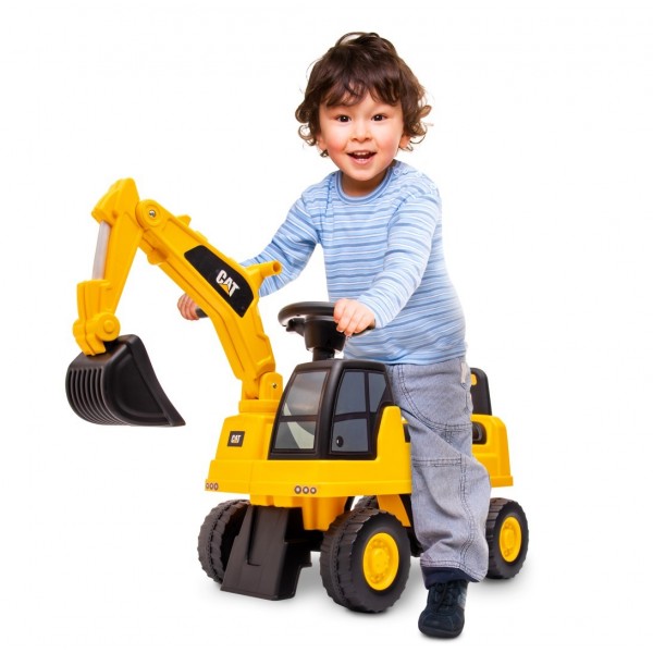Детский экскаватор-каталка CAT на колесах, желтый, 50(73)x28x42(46) см--bebis.lv