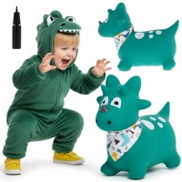 DINO bērnu gumijas lēcējs 59 cm zaļš ar lecamauklu un pumpīti
